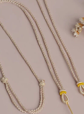 奶杏色手工编织项链吊坠绳高档细款挂绳和田玉翡翠金子佛牌毛衣链