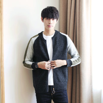 Spring and Autumn Sweater Men's Knitted Cardigan Jacket Style Korean Teenage Round Neck Sweater Jacket Top Student Sweater