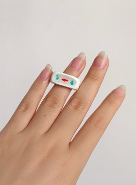 大魔王hahaha一条小鱼指上游石塑粘土diy纯手工小池塘创意戒指