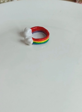 石塑粘土diy手工戒指原创彩虹创意设计食指戒卡通彩绘云朵可爱