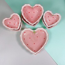 New home Ceramic Strawberry Peach Hearts Bowl SPECIAL TRAY FRUIT SALAD BOWL HIGH FACE VALUE NET RED CUTLERY CAN GET IN THE OVEN