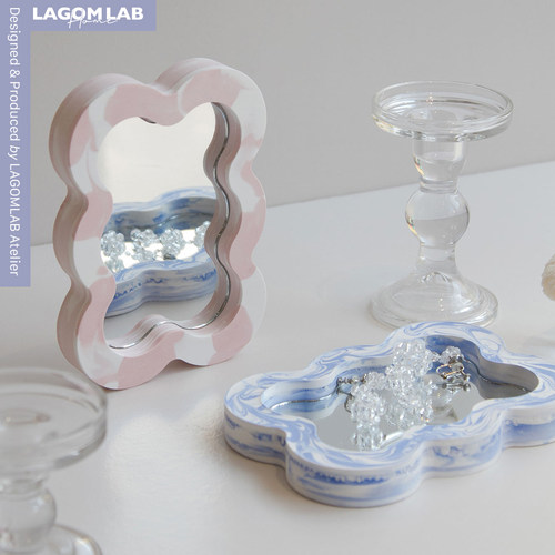 LAGOMLAB原创手工制作化妆镜镜面托盘大理石纹莫兰迪几何置物托盘 - 图2