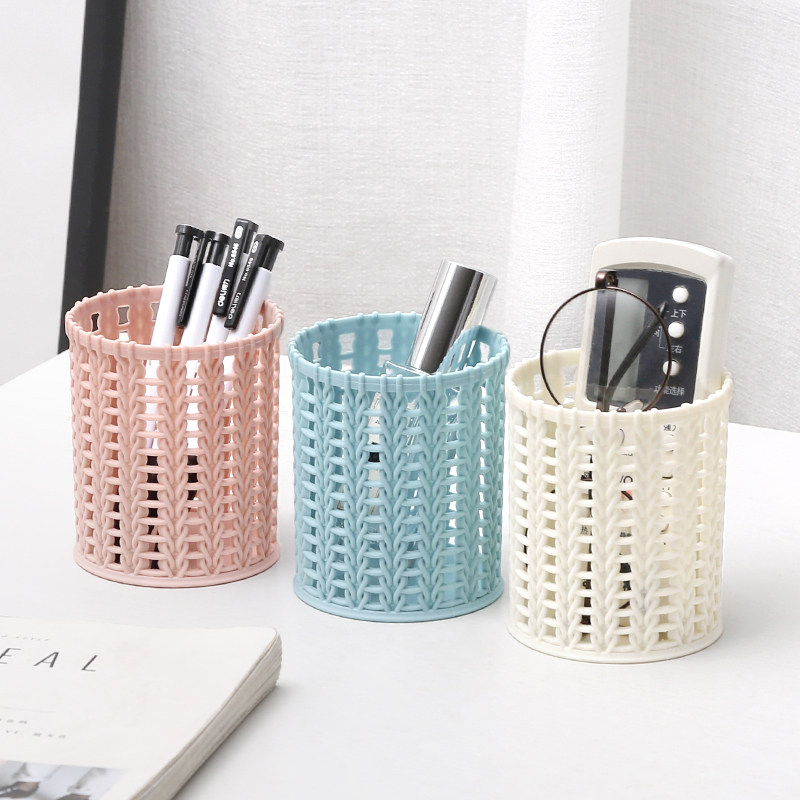 创意仿藤编塑料笔筒 多功能简约镂空学生桌面收纳盒办公文具笔桶,淘宝优惠券,粉丝福利购,淘宝优惠卷