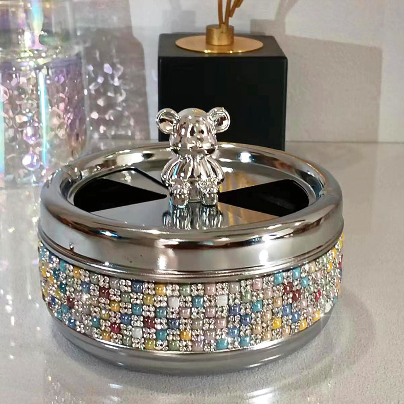 轻奢镶钻烟灰缸小熊旋转闭合家用客厅带盖防灰茶几酒店金属烟缸,淘宝优惠券,粉丝福利购,淘宝优惠卷