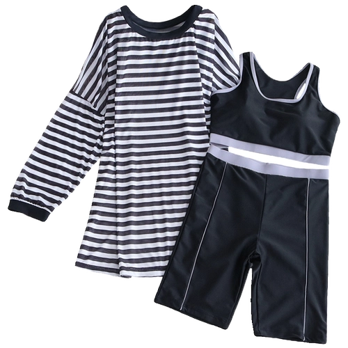 Раздельный комплект, купальник, лонгслив, штаны, 3 предмета, свободный крой, по фигуре, большой размер