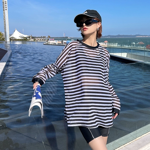 Раздельный комплект, купальник, лонгслив, штаны, 3 предмета, свободный крой, по фигуре, большой размер