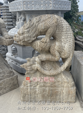 中式仿古石雕吸水兽一对汉白玉精雕招财瑞兽摆件传统石雕工艺品