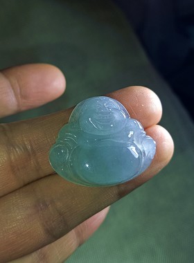 天然翡翠A货白冰佛公吊坠