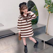 Girl Sweatshirt Dress Autumn Dress 2023 New Little Girl College Wind Korean Version Striped Dress Spring Autumn Children Long Sleeve Dresses