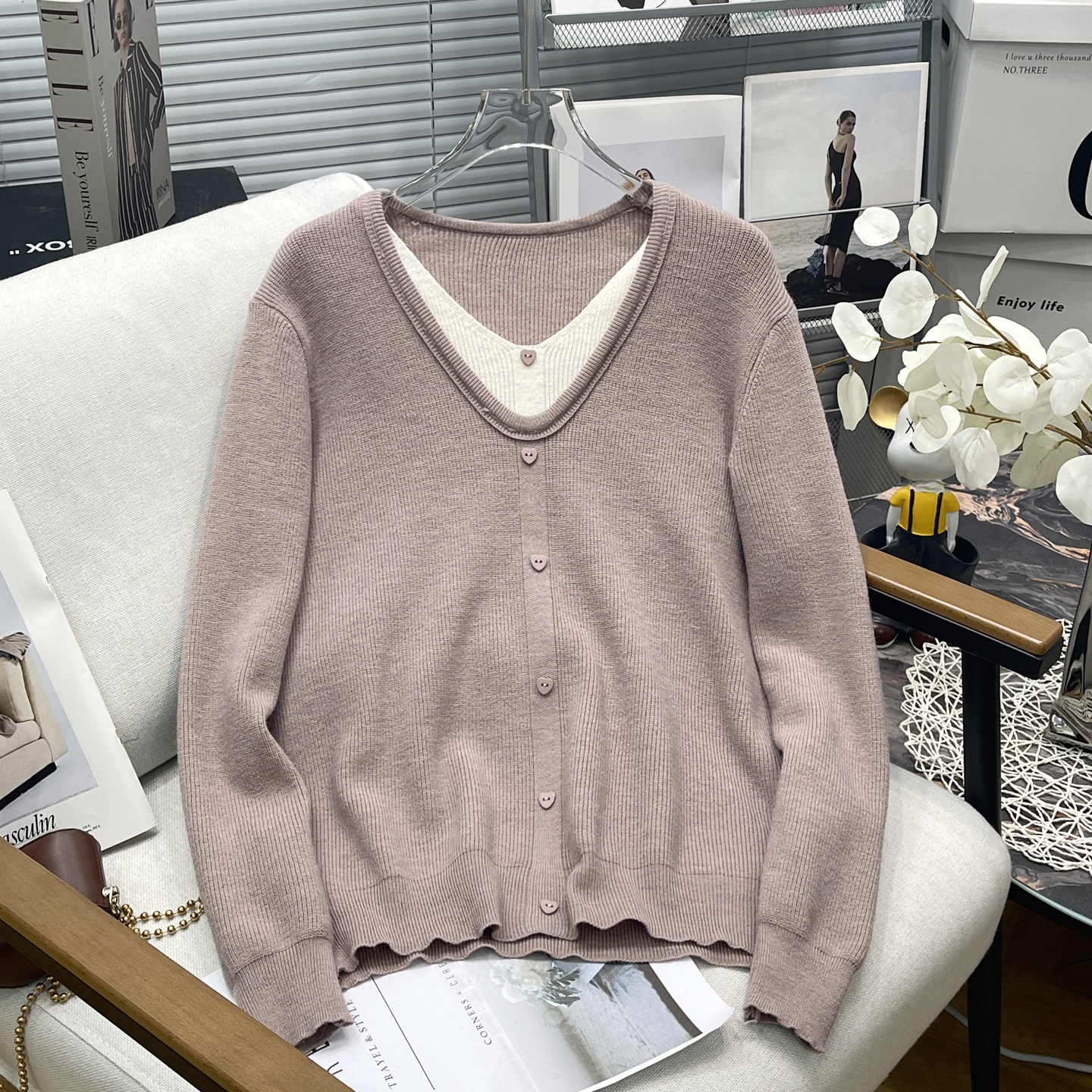 胡子叔大码女装秋冬新款韩系慵懒风假两件针织衫胖mm洋气别致毛衣,淘宝优惠券,粉丝福利购,淘宝优惠卷