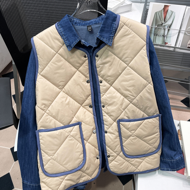 胡子叔大码撞色菱形格轻薄棉马夹女冬新胖mm时尚宽松百搭马甲外套,淘宝优惠券,粉丝福利购,淘宝优惠卷