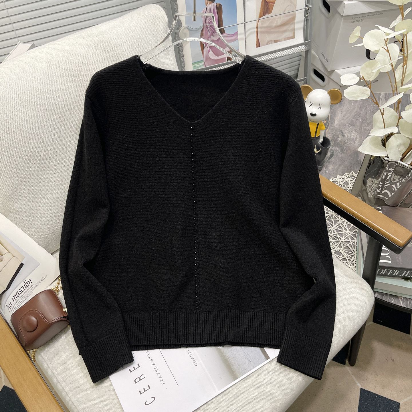 胡子叔大码女装秋新款宽松遮肉显瘦v领长袖针织打底衫女内搭毛衣,淘宝优惠券,粉丝福利购,淘宝优惠卷