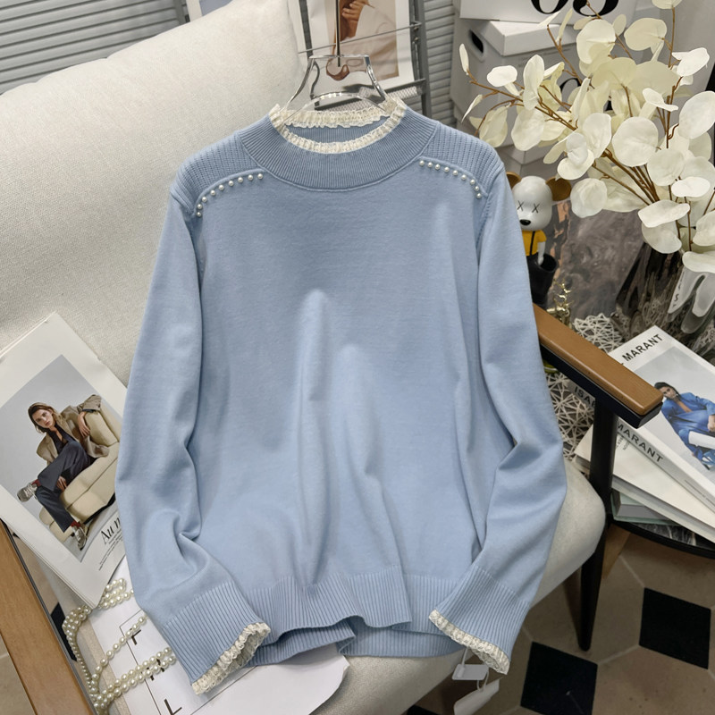 胡子叔大码女装法式高龄蕾丝花边打底针织衫内搭毛衣百搭上衣女,淘宝优惠券,粉丝福利购,淘宝优惠卷