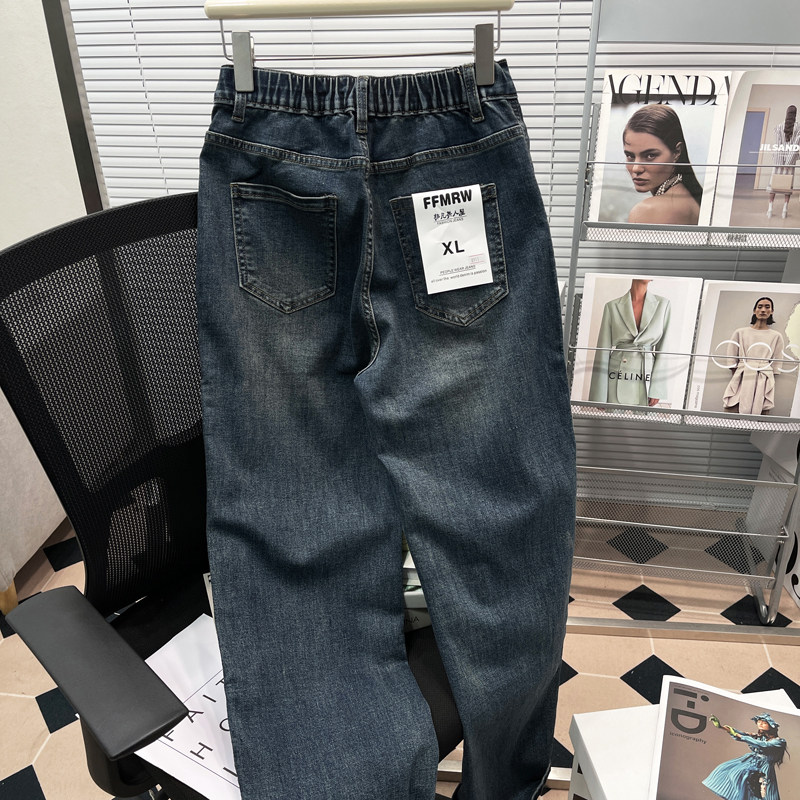 胡子叔大码显瘦直筒牛仔裤女春秋新款胖mm宽松休闲高腰拖地长裤子,淘宝优惠券,粉丝福利购,淘宝优惠卷