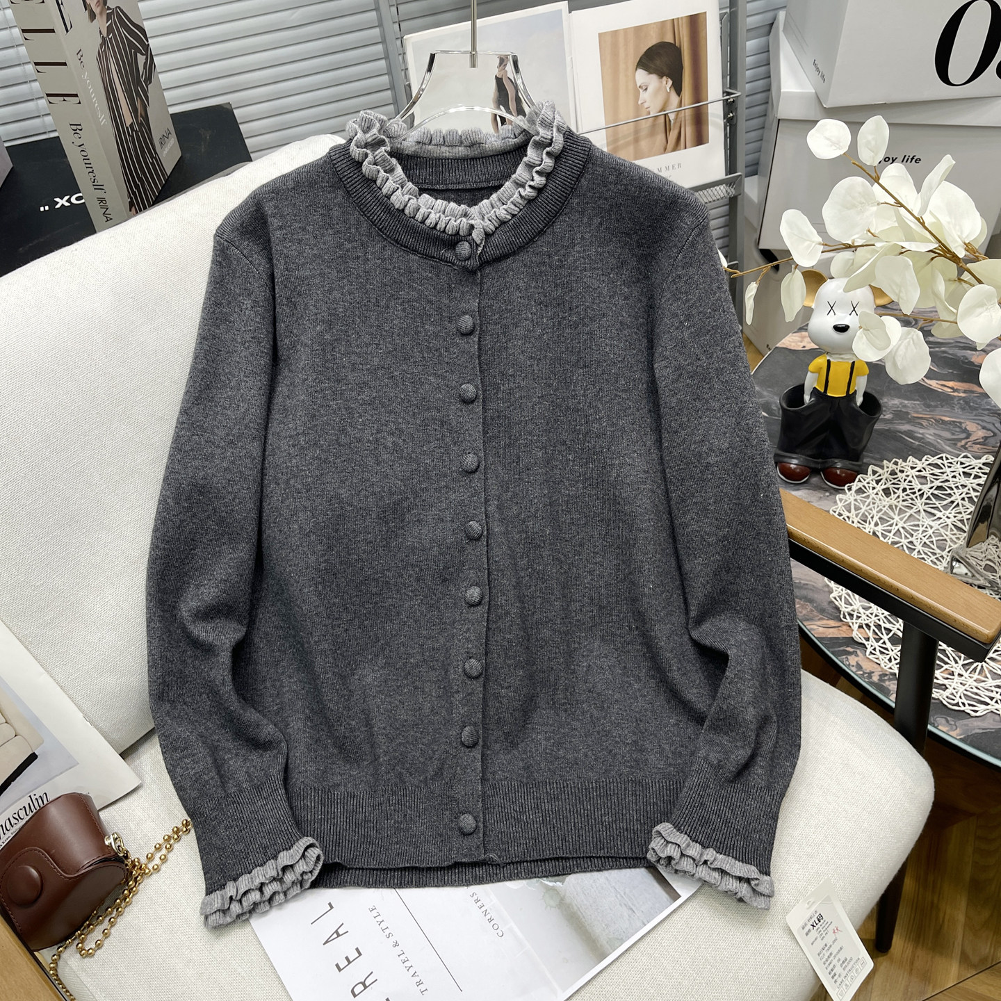 大码女装秋冬新款花边领复古针织毛衣开衫女胖mm软糯简约显瘦上衣,淘宝优惠券,粉丝福利购,淘宝优惠卷