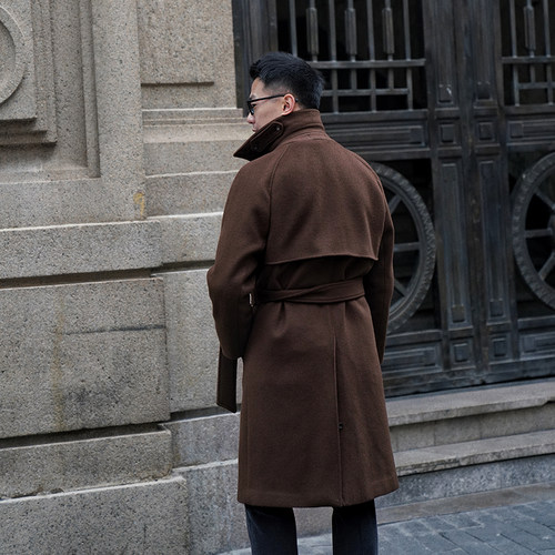 CM那不勒斯皇后巧克力双排扣羊毛巴尔玛肯腰带插肩袖大衣82 - 图2