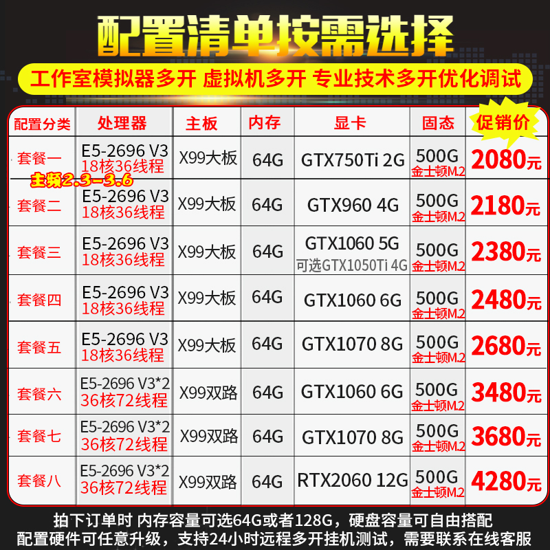 至强E5-2696v3主机18核多开游戏工作室模拟器虚拟机电脑组装机 - 图2