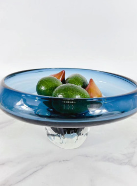 蓝色琉璃水果盘现代简约现代客厅