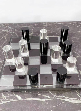 现代水晶黑白棋子格子棋盘摆件家