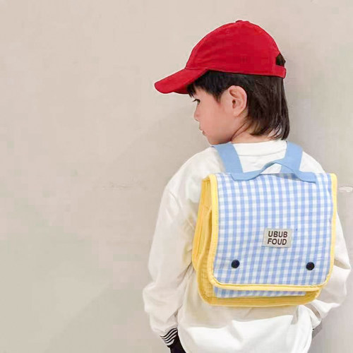 日本幼儿园儿童书包男童宝宝格子双肩包网红时尚小女孩外出背包 - 图0