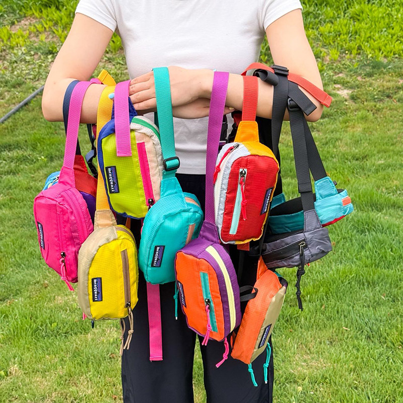 2026 new color-blocked crossbody bag, colorful sports waist bag, outdoor chest bag, outdoor versatile running bag for boys and girls