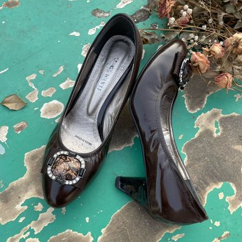 vintage light retro round toe high-heeled ແມ່ຍຸກເຮັດວຽກເກີບ vintage style