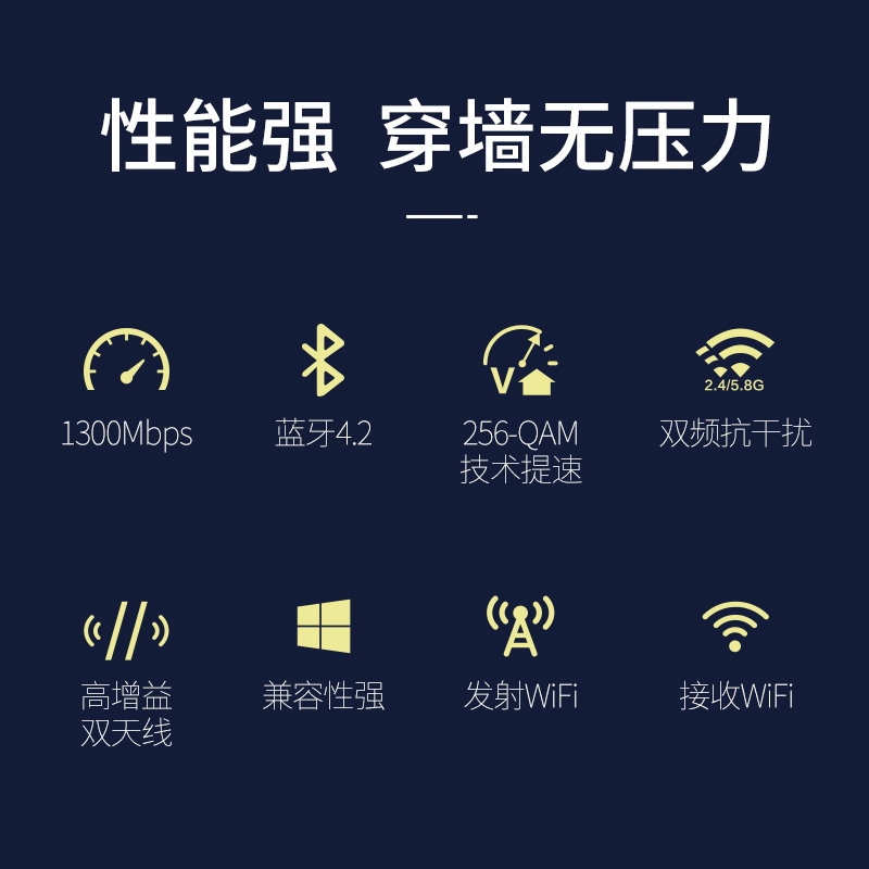 二合一COMFAST千兆1300M无线网卡台式机5G双频电脑蓝牙4.2适配器USB笔记本发射wifi接收器华为多屏协同一碰传 - 图2