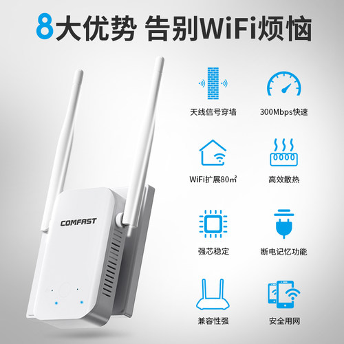 COMFAST无线wifi信号放大器增强扩大接收家用路由器无线网络中继器远距离拓展全屋覆盖加强中继网络CF-301 - 图0