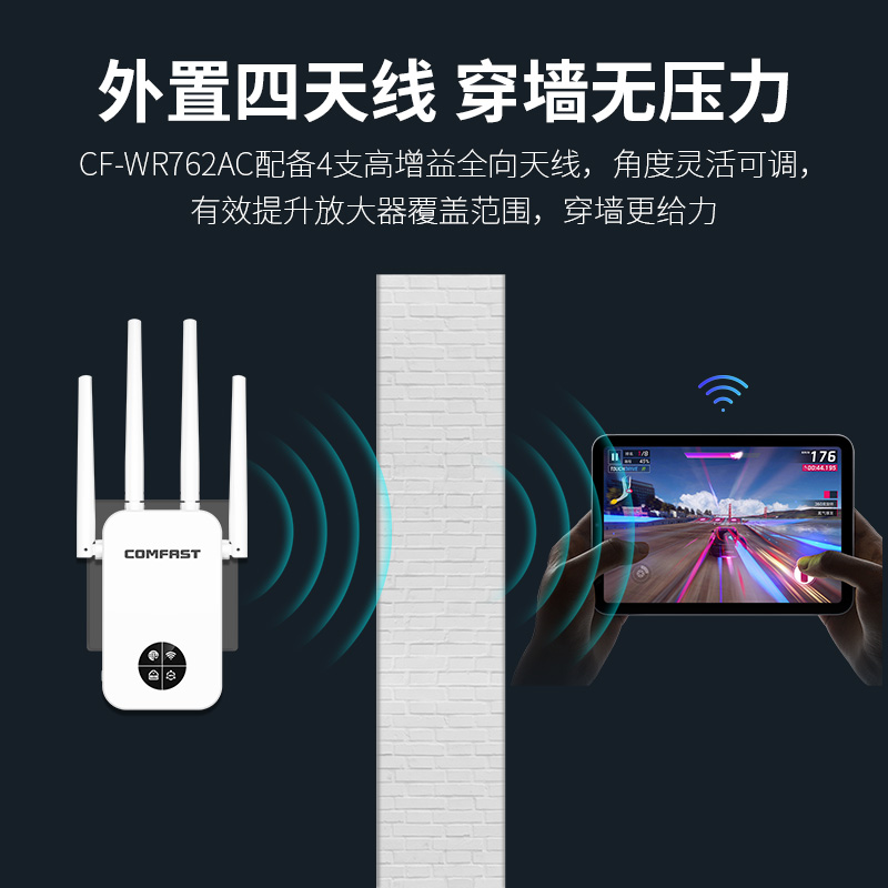 COMFAST  WiFi信号放大器增强扩大器放大桥接中继器家用1200M双频5G千兆穿墙王网络增强接收信号 CF-WR762AC - 图3