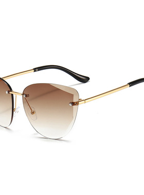 渐变色无框切边墨镜显脸小时尚