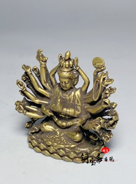 仿古纯铜准提佛母小铜像随身掌心千手观音莲台佛像车载供奉摆件