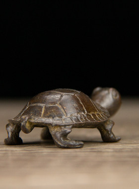 古玩古董收藏实心铜小乌龟千年龟长寿龟巴西龟铜龟手把件茶宠摆件