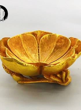 古玩古董纯铜镀金缠枝荷花瓣盘酒店别墅酒柜玄关轻奢创意复古摆件