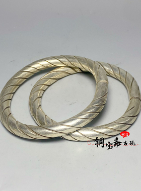 民族风加粗藏银开口扭丝手镯纯手工苗银编织手镯手环复古老银手镯