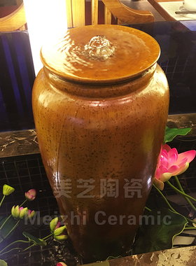 成品喷泉活水钵冒水缸景德镇陶瓷流水花瓶加湿器摆件循环水景陶罐