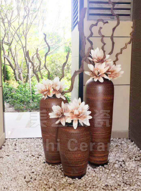 做旧复古陶瓷落地大花瓶新中式陶罐插花器装饰品陶缸花盆瓷器摆件