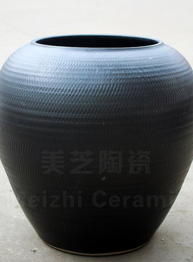 黑色大花瓶插花摆件水景户外庭院流水陶罐喷泉水缸桌面花器粗陶盆