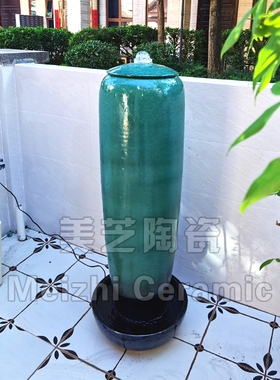 鱼池坛子涌水陶罐客厅加湿器景德镇陶瓷落地流水摆件水景喷泉花瓶