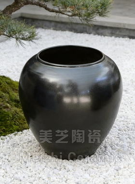 酒店大型落地花瓶哑光黑色陶罐流水缸超大瓷罐种树花盆陶缸插花器