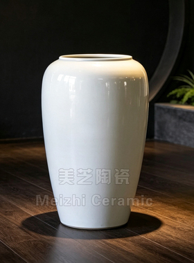 亮白色陶瓷落地大花瓶插花器陶罐