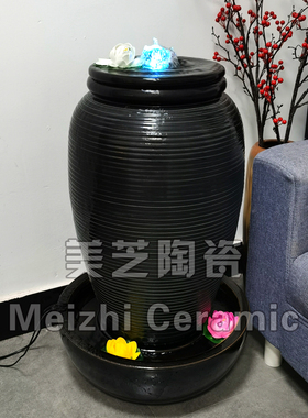 客厅室内流水摆件循环水景喷泉花瓶加湿器喷水缸雾化带灯涌泉陶罐