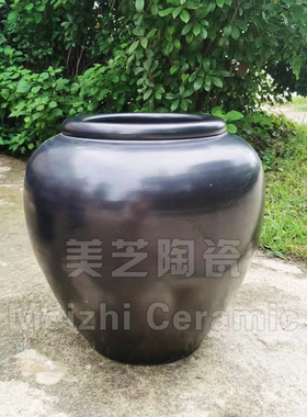 酒店超大型落地花瓶黑色瓦罐黑陶罐流水缸陶瓷花盆插花器陶缸摆件