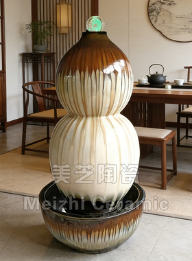 别墅客厅宝葫芦流水缸高档轻奢流水摆件循环水景喷泉大花瓶加湿器