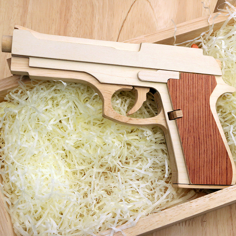 促销木制仿真模型创意皮筋枪益智儿童玩具礼物发射软弹木头枪皮筋 - 图1