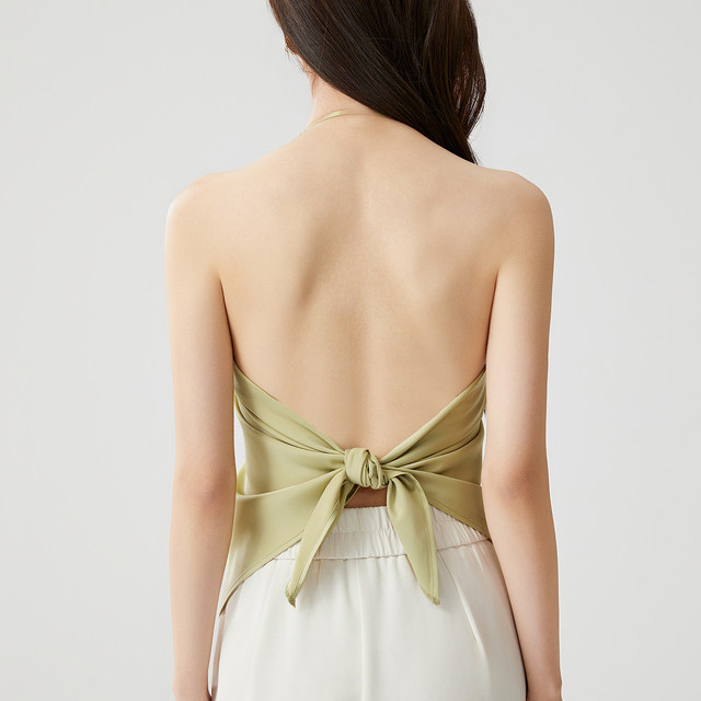 ເສື້ອຢືດຄໍແມ່ຍິງແບບ backless sling ມີແຜ່ນເຕົ້ານົມສໍາລັບໃສ່ໃນແລະນອກໃສ່ໃນລະດູຮ້ອນຄວາມງາມກັບຄືນໄປບ່ອນສີ່ຫຼ່ຽມມົນຜ້າພັນຄໍ bellyband ຜ້າພັນຄໍຜ້າພັນຄໍຊັ້ນເທິງ