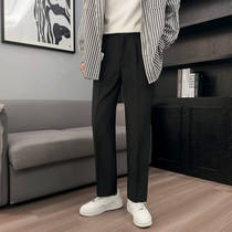Light-cooked windy pure color minimalist small western pants mens spring fall straight cylinder loose Korean version casual pendant feeling suit long pants