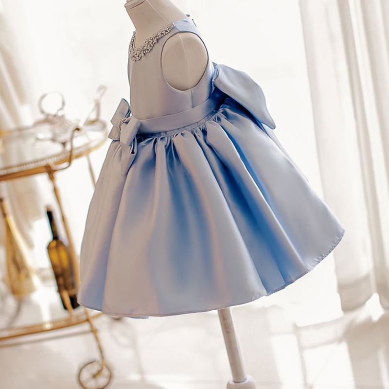 花童周岁礼服甜美可爱公主裙女小童蓬蓬纱婚纱生日蓝色钢琴演出服