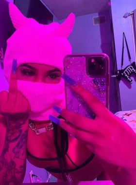 Y2kslut欧美ins冬季个性时髦辣妹情侣款恶魔角针织帽骑行保暖帽子