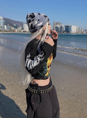 Y2ksut欧美ins复古迷彩毛线帽
