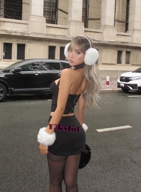 y2kslut外贸ins辣妹仿兔毛短款毛毛袖套腕袖口护腕毛绒手环配饰女